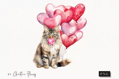 Valentine Maine Coon Cat PNG | Valentine's Day Clipart Product Image 1