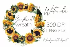 Watercolor sunflower wreath clipart. Sublimation PNG Product Image 1