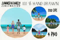 Beach Family People Clipart| Sublimation design | Hand drawn Product Image 1