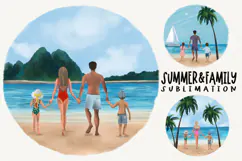Beach Family People Clipart| Sublimation design | Hand drawn Product Image 1