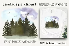 Watercolor landscape clipart. Forest Sublimation PNG Product Image 1