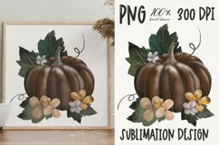 Pumpkin with flowers sublimation| Autumn clipart | PNG Product Image 1