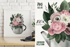 Flower bouquet in teapot. Sublimation design. Floral clipart Product Image 1