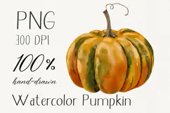 Hand Painted Watercolor Pumpkin Clipart PNG Product Image 1