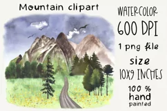 Watercolor mountain landscape clipart. Sublimation PNG Product Image 1