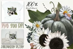 Pumpkin with white flowers sublimation| Autumn clipart | PNG Product Image 1