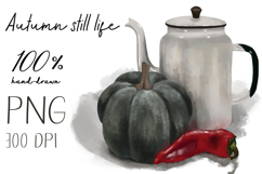 Hand-drawn illustration of teapot with pumpkin and pepper Product Image 1