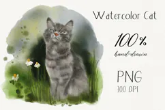 Watercolor Cat Illustration PNG Hand Drawn |Sublimation Product Image 1