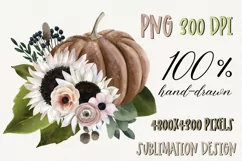 Pumpkin with white flowers sublimation| Autumn clipart | PNG Product Image 1
