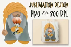 Autumn Gnome clipart with pumpkin|Sublimation design PNG| Product Image 1