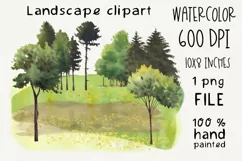 Watercolor landscape clipart. Trees Sublimation PNG Product Image 1