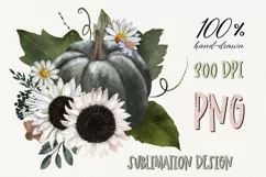 Pumpkin with white flowers sublimation| Autumn clipart | PNG Product Image 2