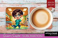 Male Nurse Square Coaster - Medical Coaster PNG Sublimation Product Image 1
