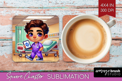 Male Nurse Square Coaster - Medical Coaster PNG Sublimation Product Image 1