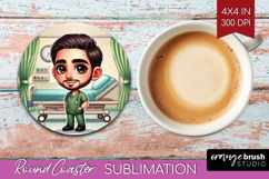 Male Nurse Round Coaster - Medical Coaster PNG Sublimation Product Image 1