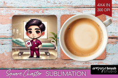 Male Nurse Square Coaster - Medical Coaster PNG Sublimation Product Image 1
