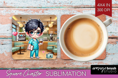 Male Nurse Square Coaster - Medical Coaster PNG Sublimation Product Image 1