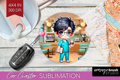 Male Nurse Car Coaster - Medical Coaster PNG Sublimation Product Image 1
