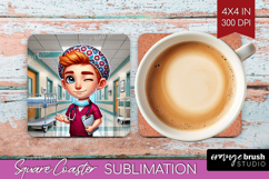 Male Nurse Square Coaster - Medical Coaster PNG Sublimation Product Image 1