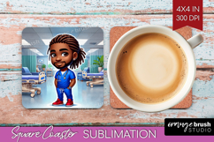 Male Nurse Square Coaster - Medical Coaster PNG Sublimation Product Image 1