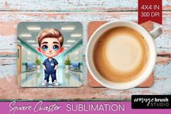 Male Nurse Square Coaster - Medical Coaster PNG Sublimation Product Image 1