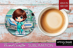 Male Nurse Round Coaster - Medical Coaster PNG Sublimation Product Image 1