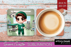 Male Nurse Square Coaster - Medical Coaster PNG Sublimation Product Image 1