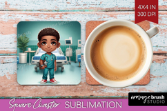 Male Nurse Square Coaster - Medical Coaster PNG Sublimation Product Image 1