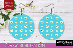 Maltese Dog Round Earrings Cute Chibi Puppy PNG Sublimation Product Image 1