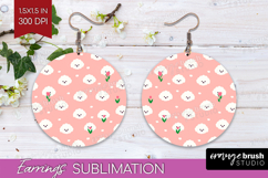 Maltese Dog Round Earrings Cute Chibi Puppy PNG Sublimation Product Image 1