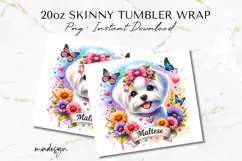 Maltese Tumbler Wrap PNG Sublimation Design, 20oz Skinny Product Image 2