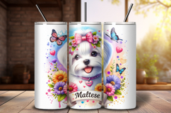 Maltese Tumbler Wrap PNG Sublimation Design, 20oz Skinny Product Image 1
