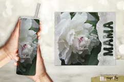 MAMA tumbler wrap sublimation design png with white peony Product Image 2
