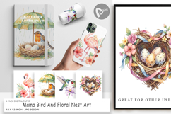 Mama Bird Floral Nest Art Digital Paper Product Image 1