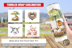 Mama Bird And Floral Nest Art Tumbler Product Image 1