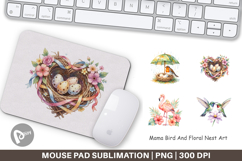 Mama Bird And Floral Nest Art Mouse Pad Product Image 1