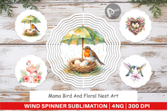Mama Bird Floral Nest Art Wind Spinner Product Image 1