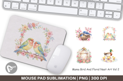 Mama Bird And Floral Nest Art Mouse Pad Product Image 1