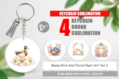 Mama Bird And Floral Nest Art Keychain Product Image 1