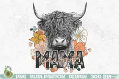 Mama Heifer PNG, Highland Cow, Retro Floral Sublimation Product Image 1