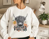 Mama Heifer PNG, Highland Cow, Retro Floral Sublimation Product Image 2