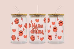 mama of drama libbey beer can glass full wrap svg presized template for 16oz and 20oz glass for Cricut Silhouette and sublimation