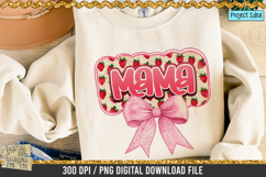 Mama Strawberry Coquette is a professional design that is available at 300dpi PNG to use for Sublimation, iron-on transfer, DTG Printing and normal printing.