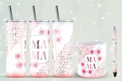 mama sublimation design with glitter  leopard print and pink roses