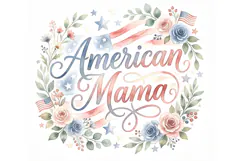 T shirt American Mama watercolor lettering with floral wreat Product Image 2