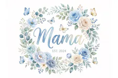 T shirt Watercolor floral wreath with Mama est 2024 text for Product Image 2