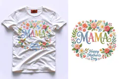 T shirt Happy Mothers Day embroidery floral wreath with Mama Product Image 1