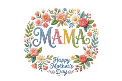 T shirt Happy Mothers Day embroidery floral wreath with Mama Product Image 2
