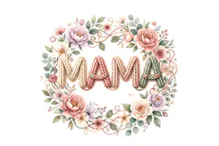 T shirt Mothers Day greeting with knitted Mama text floral w Product Image 2