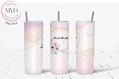 Mama Pink Marble And Flower Wreath Sublimation Tumbler Wrap Product Image 1